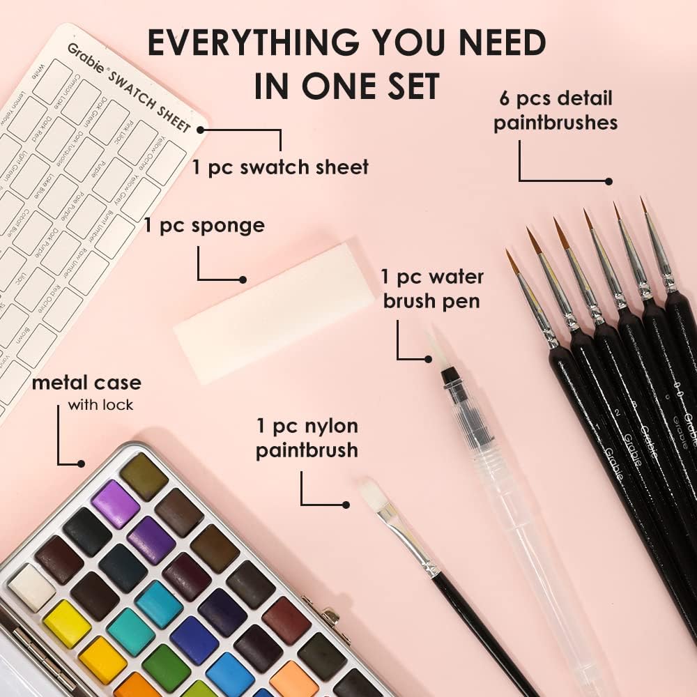 Grabie 50 Color Watercolor Paint Set with Detail Paint Brushes | High Pigment Paints. Blendable Colors. Portable Travel Case. Painting. Sketching. Illustration. Beginner And Hobby Artists - Image 2