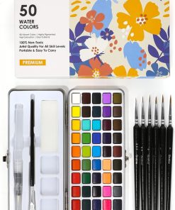 Grabie 50 Color Watercolor Paint Set with Detail Paint Brushes | High Pigment Paints. Blendable Colors. Portable Travel Case. Painting. Sketching. Illustration. Beginner And Hobby Artists