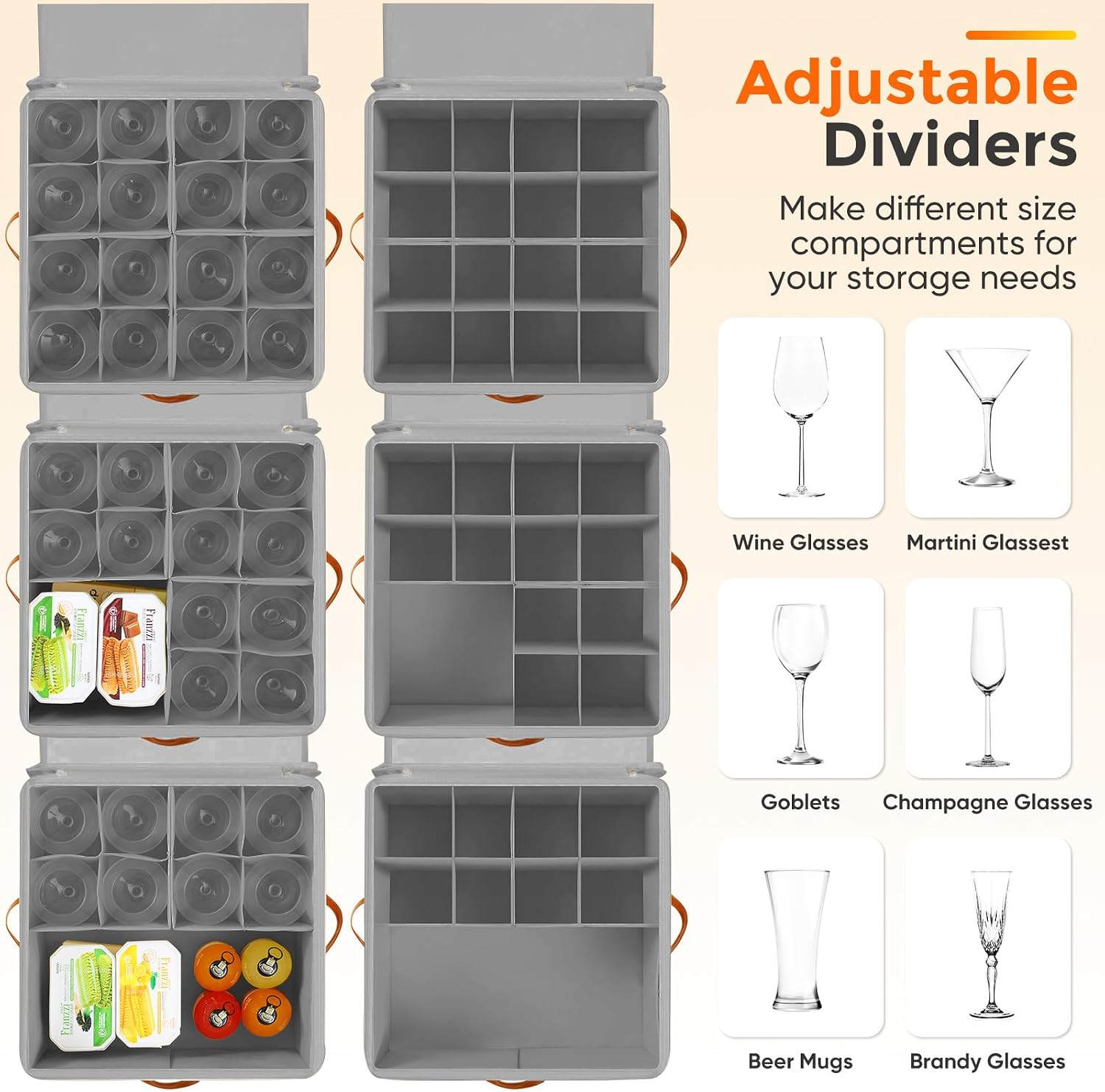 Foyego Wine Glass Storage Box. 2 Pack. Gray | 32 Adjustable Dividers. Hard Shell. Stackable China Storage Containers Holds Stemware. Glassware. Crystal for Packing&Moving - Image 6