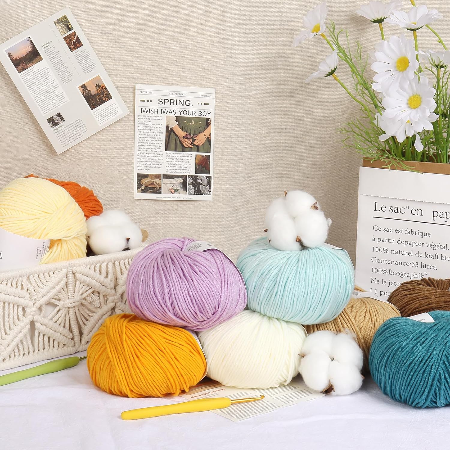 Katech 20 Skeins Cotton Yarn for Crocheting-Crochet Yarn Set-(Color A) | 55% Cotton 45% Acrylic#3 DK (Light)-Super Soft Milk Cotton Yarn-Great Crochet and Knitting Starter Kit for Colorful Craft - Image 4
